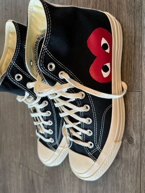 Converse Kids Black High-Top Sneakers with Red Heart Motif